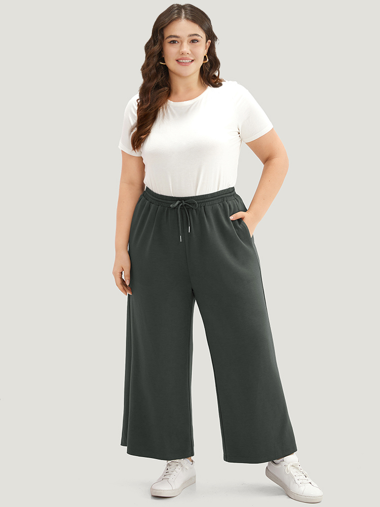 

Plus Size Supersoft Essentials Drawstring Straight leg Pants Women DimGray Casual Straight Leg High Rise Dailywear Pants BloomChic