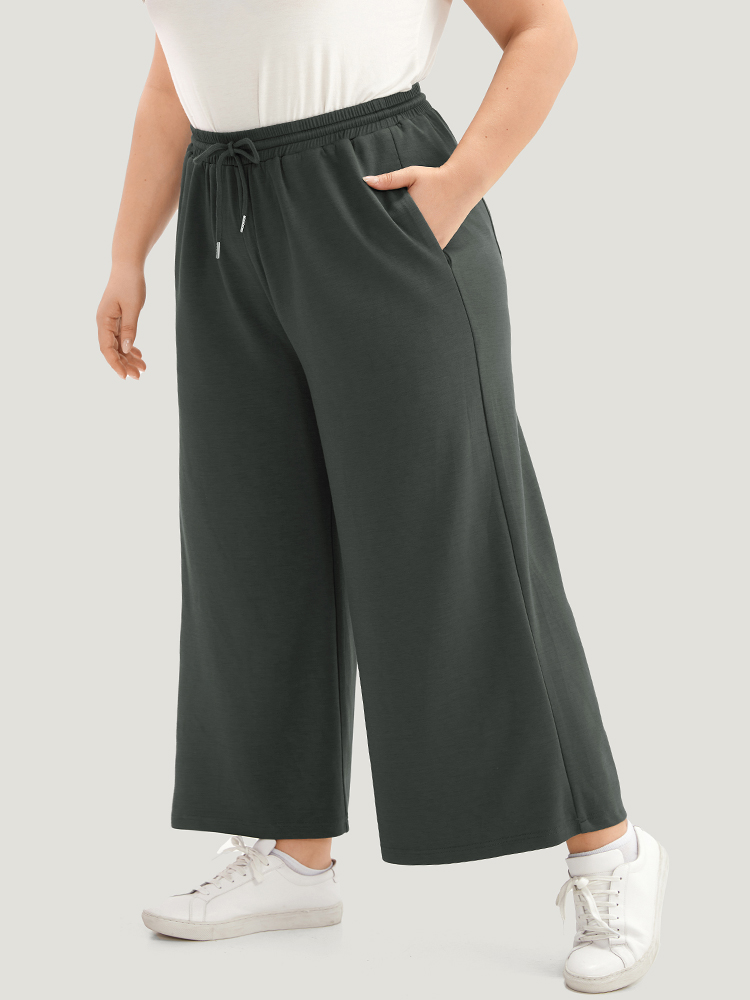 

Plus Size Supersoft Essentials Drawstring Straight leg Pants Women DimGray Casual Straight Leg High Rise Dailywear Pants BloomChic
