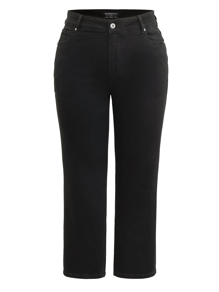 Plus Size Women Dailywear Pocket High stretch Straight Leg Black Wash Casual Jeans BloomChic 