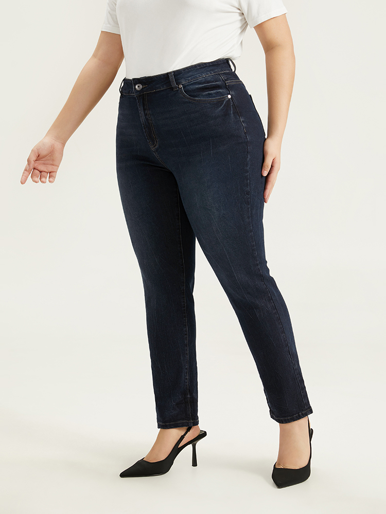 

Plus Size Plain High Rise Very Stretchy Jeans Women Indigo Casual Plain Plain High stretch Pocket Jeans BloomChic