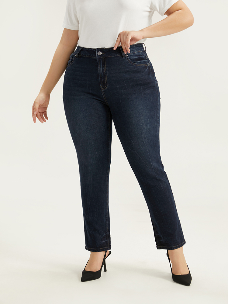 

Plus Size Plain High Rise Very Stretchy Jeans Women Indigo Casual Plain Plain High stretch Pocket Jeans BloomChic