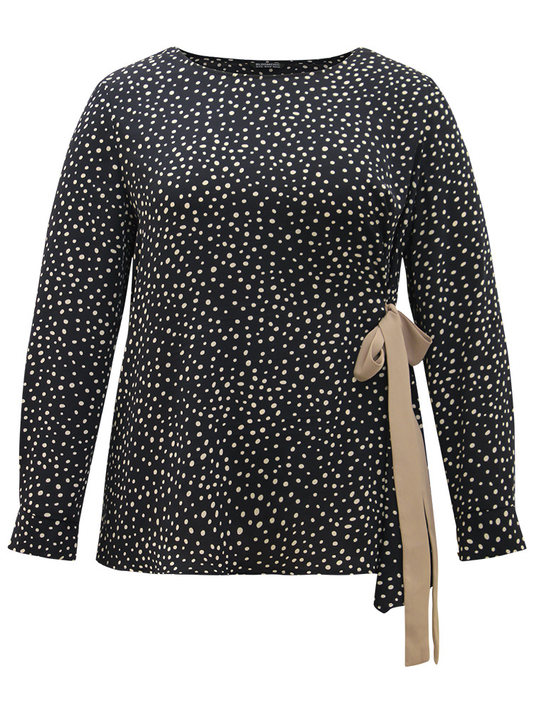 

Polka Dot Ties Contrast Two-Piece Woven Top, Indigo