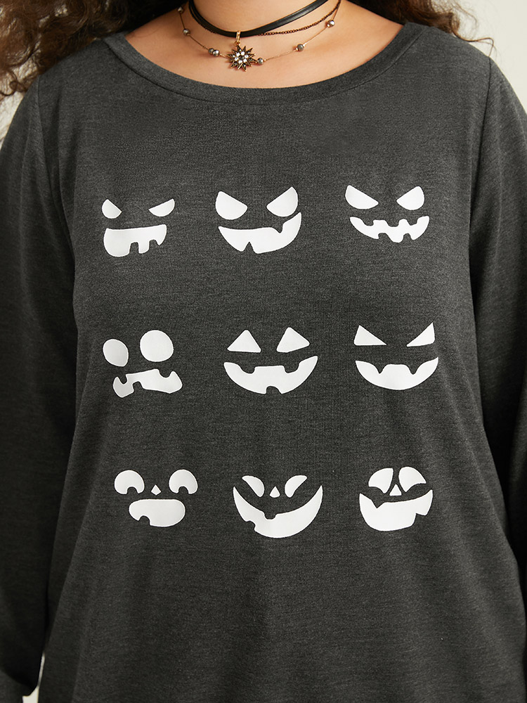 Plus Size Round Neck Halloween Print Sweatshirt Women DimGray Casual Printed Festival-Halloween Sweatshirts BloomChic 28/5X 