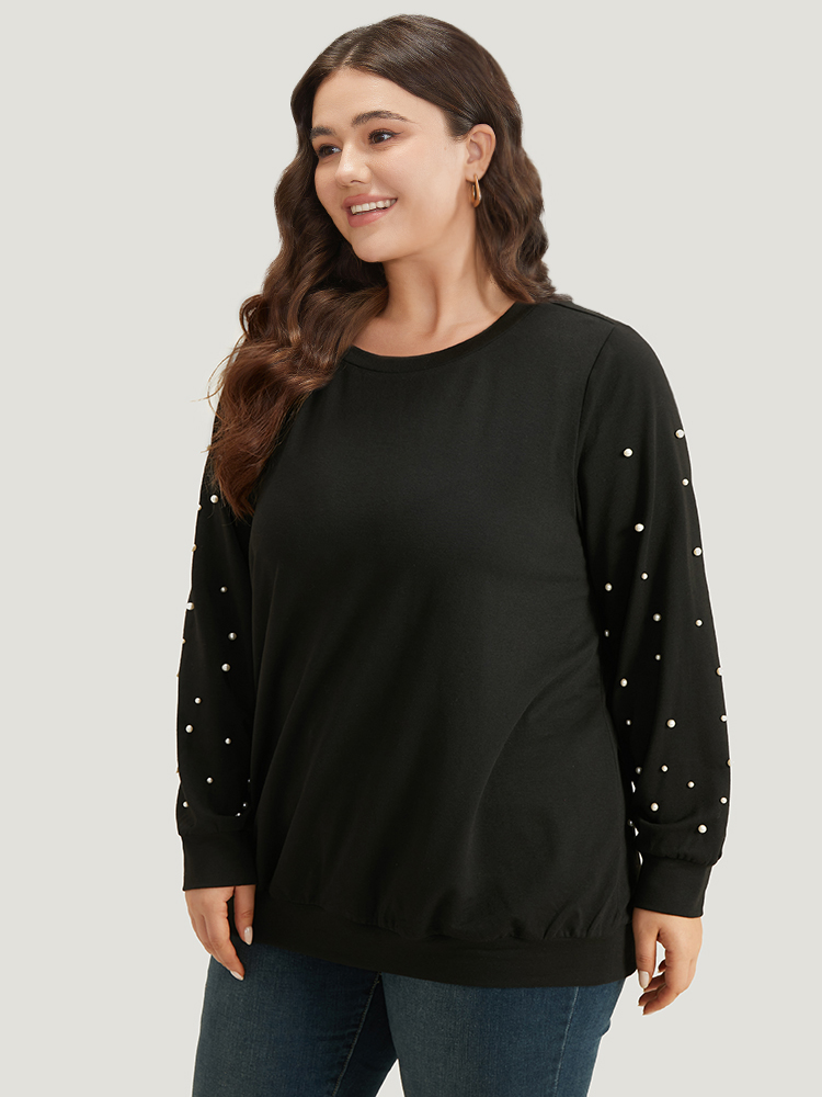 Plus Size Women Festival-Halloween Plain Elastic cuffs Regular Regular Sleeve Long Sleeve Round Neck Elegant Sweatshirts BloomChic 