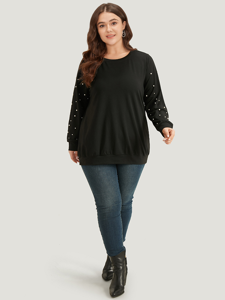 Plus Size Women Festival-Halloween Plain Elastic cuffs Regular Regular Sleeve Long Sleeve Round Neck Elegant Sweatshirts BloomChic 