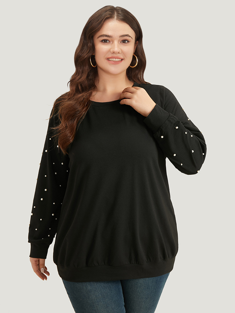 Plus Size Women Festival-Halloween Plain Elastic cuffs Regular Regular Sleeve Long Sleeve Round Neck Elegant Sweatshirts BloomChic 