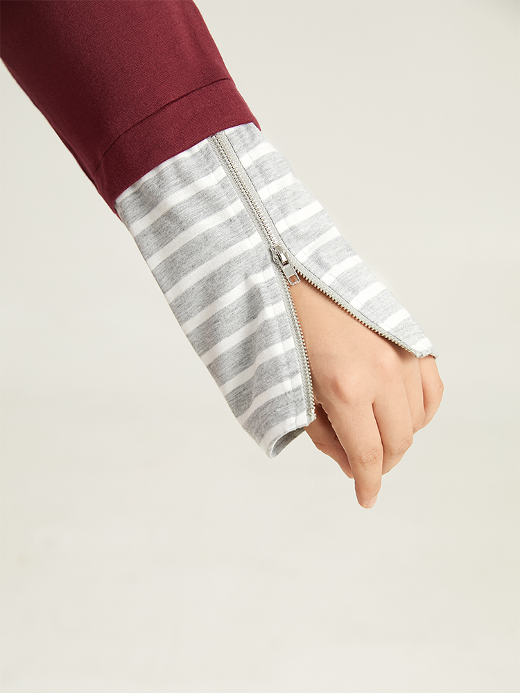 Plus Size Women Festival-Halloween Striped Contrast Regular Sleeve Long Sleeve V-neck Casual T-shirts BloomChic 