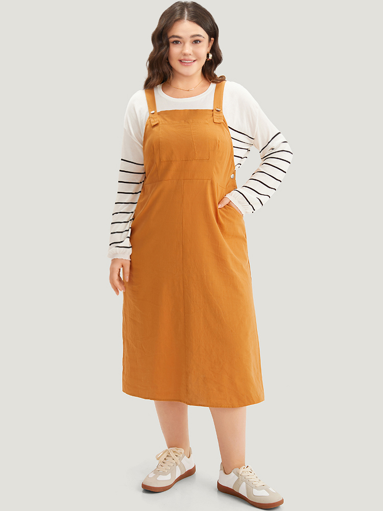 Plus Size Women Dailywear Plain Adjustable Straps Sleeveless Sleeveless Spaghetti Strap Pocket Casual Dresses BloomChic 