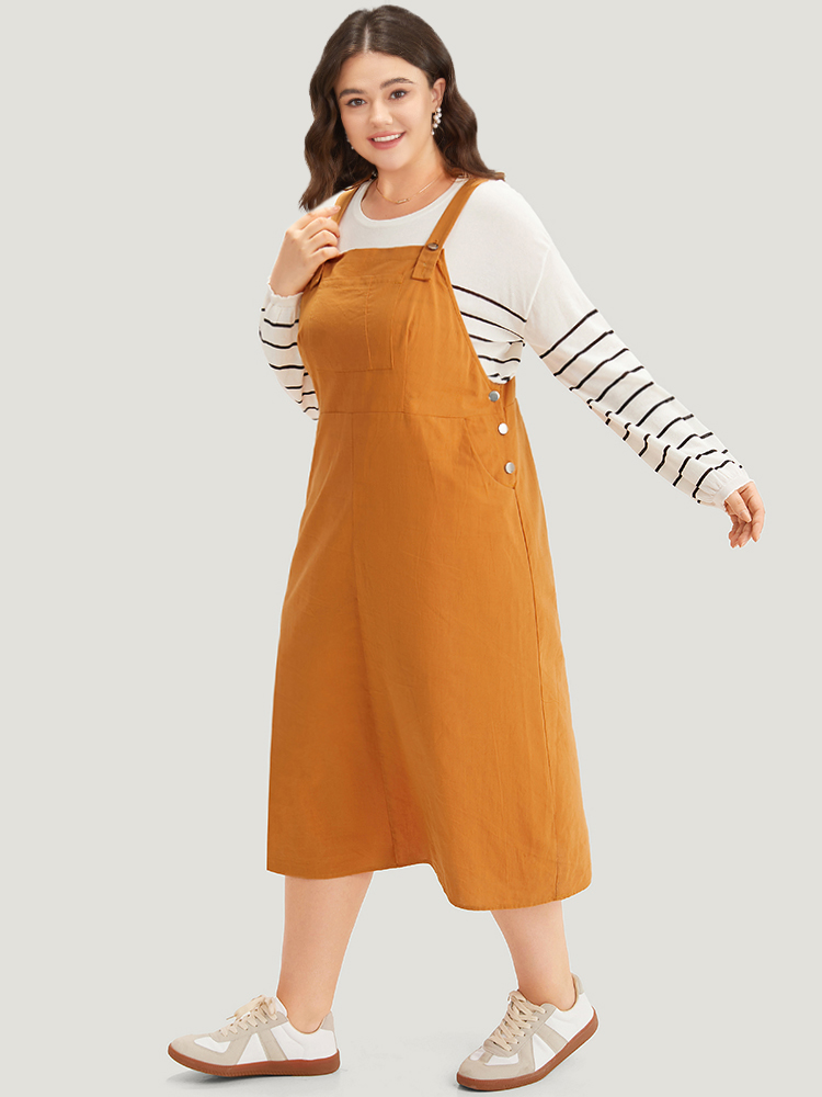 Plus Size Women Dailywear Plain Adjustable Straps Sleeveless Sleeveless Spaghetti Strap Pocket Casual Dresses BloomChic 