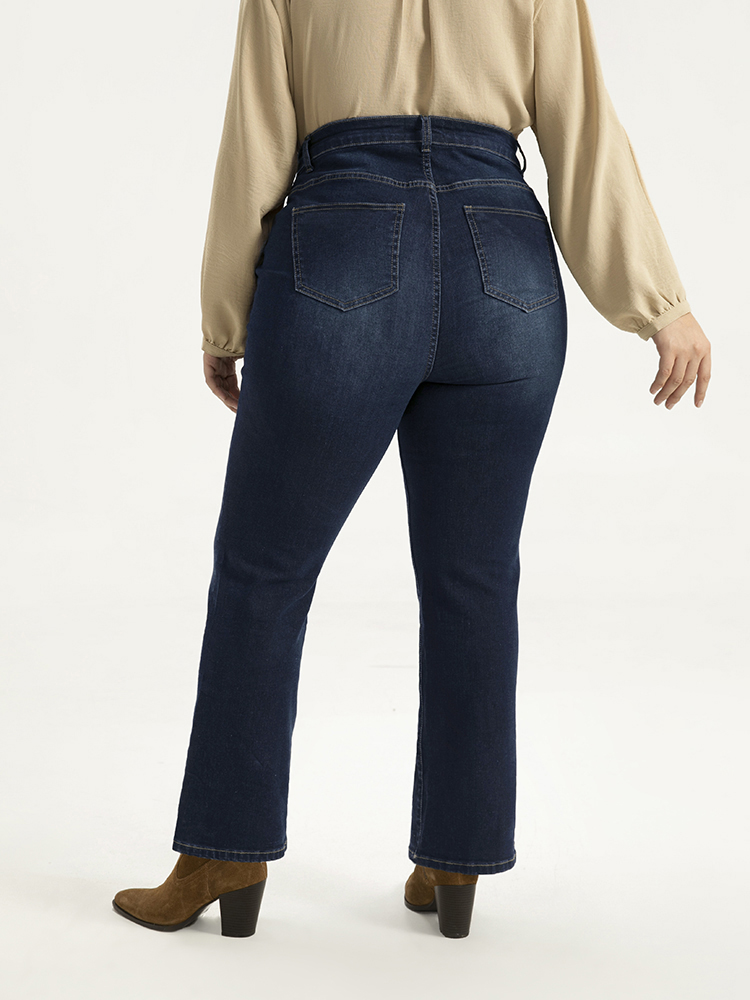 Plus Size Women Everyday Plain High stretch Straight Leg Dark Wash Casual Jeans BloomChic 