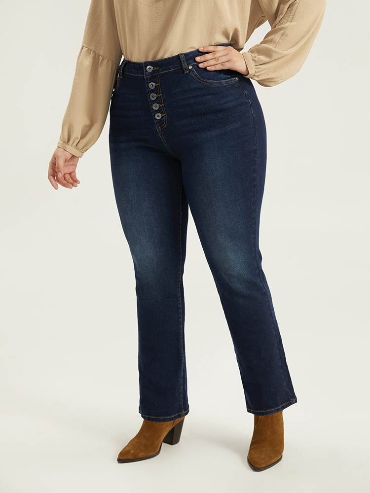 Plus Size Women Everyday Plain High stretch Straight Leg Dark Wash Casual Jeans BloomChic 