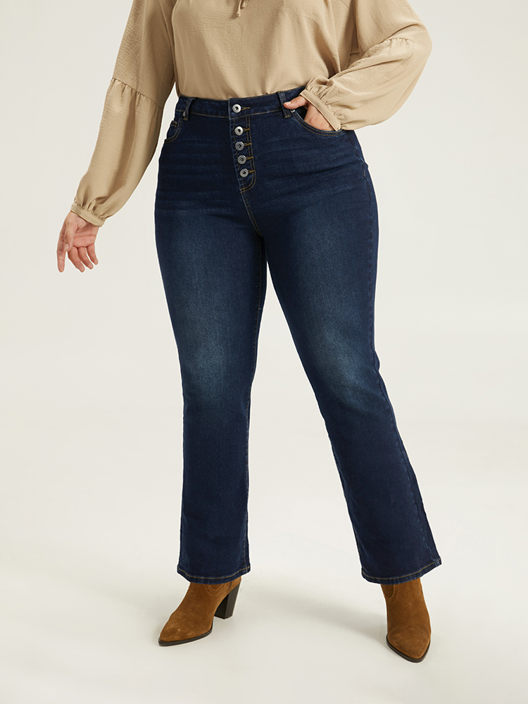 Plus Size Women Everyday Plain High stretch Straight Leg Dark Wash Casual Jeans BloomChic 