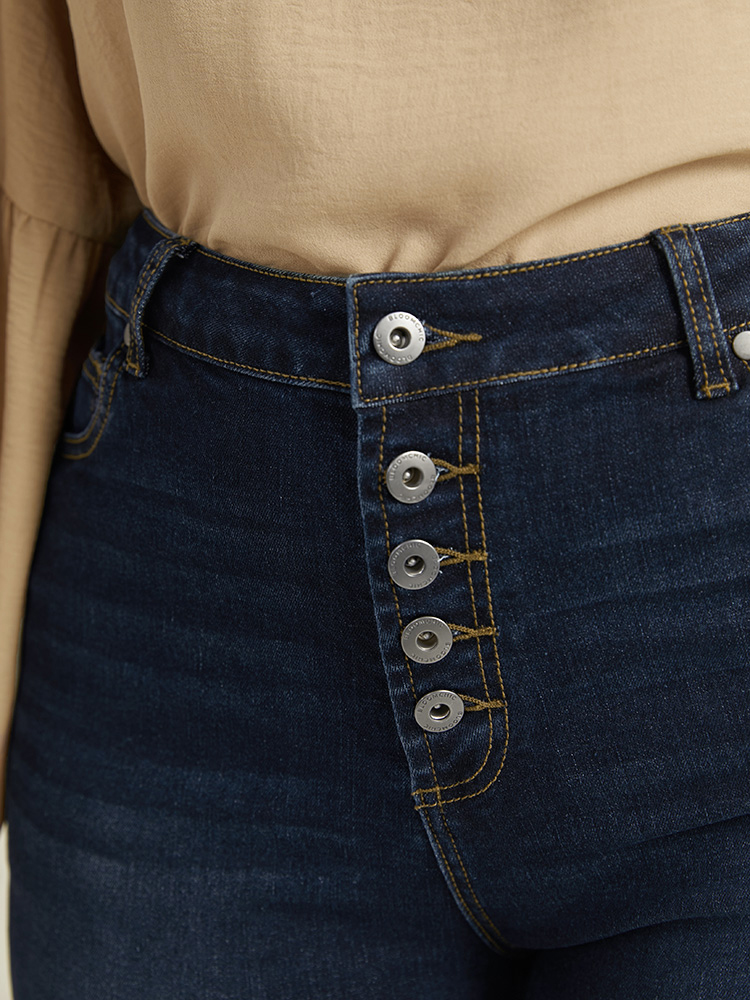 Plus Size Women Everyday Plain High stretch Straight Leg Dark Wash Casual Jeans BloomChic 