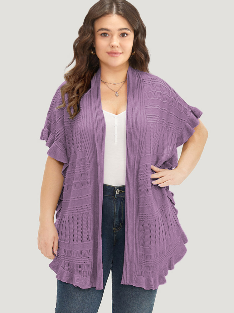 

Plus Size Anti-Pilling Plain Ruffles Split Hem Dolman Sleeve Cardigan Mauve Women Casual Loose Short sleeve Everyday Cardigans BloomChic