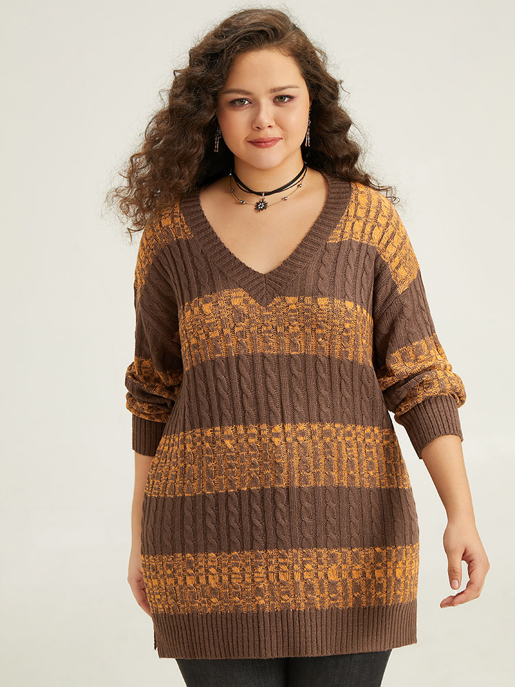 BloomChic Women's Plus Size Halloween Colorblock Plisse Split Side Pullover Bronze Patchwork Long Sleeve 10/M