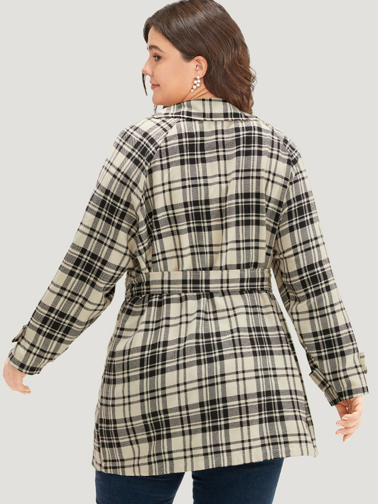 

Plus Size Plaid Belted Pocket Buckle Detail Coat Women Beige Casual Belted Ladies Dailywear Winter Coats BloomChic