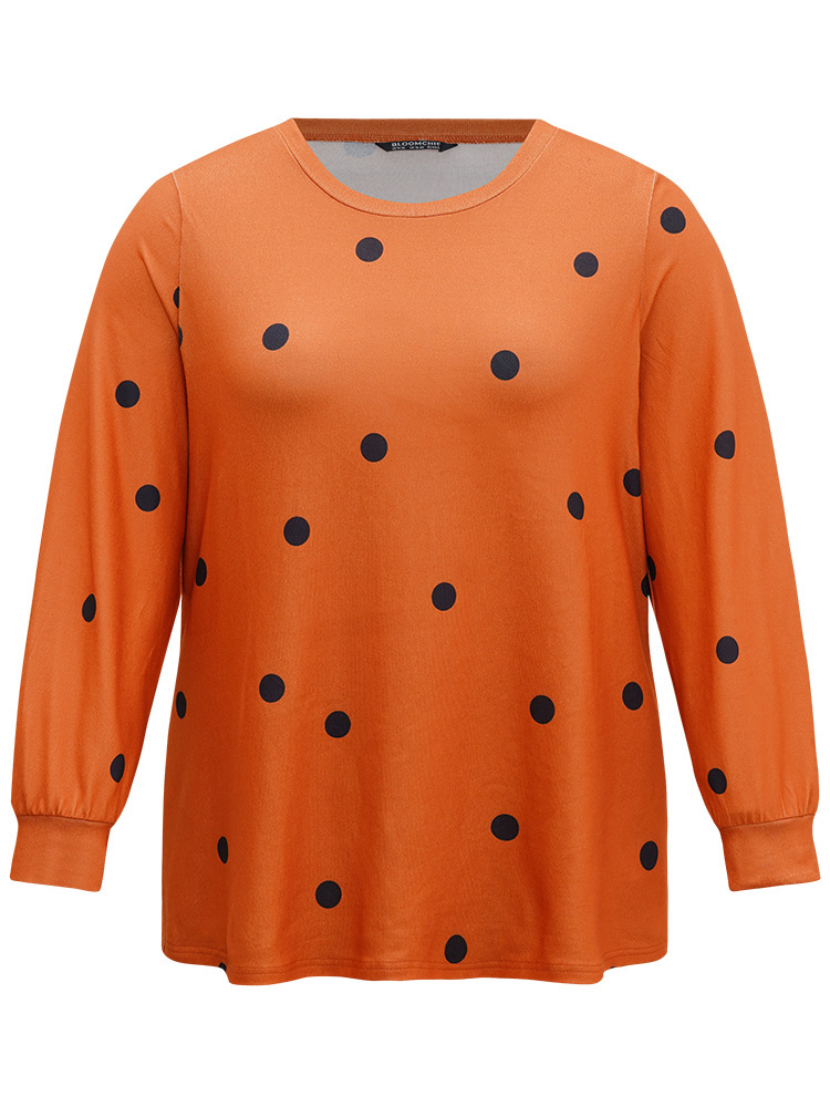 

Plus Size Halloween Round Neck Polka Dot Sweatshirt Chocolate Women Casual Printed Polka Dot Round Neck Festival-Halloween T-shirts BloomChic