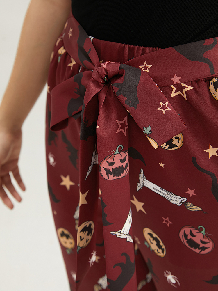 Plus Size Halloween Graphic Belted Flare Leg Pants Women Multicolor Elegant Flare Leg High Rise Festival-Halloween Pants BloomChic 28/5X 
