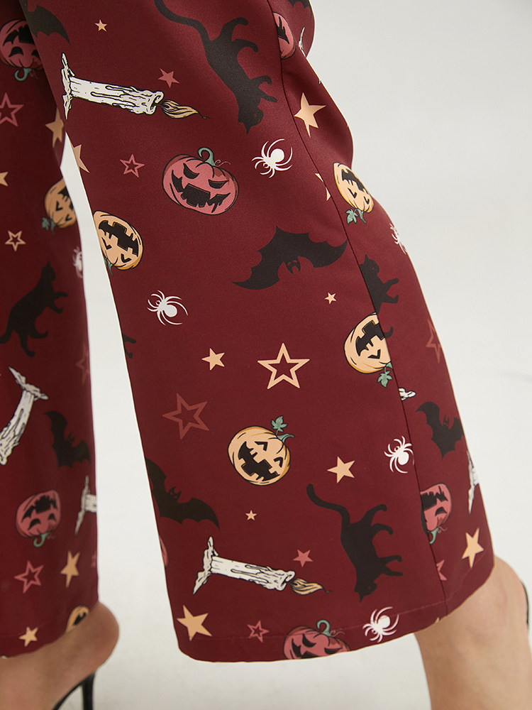 Plus Size Halloween Graphic Belted Flare Leg Pants Women Multicolor Elegant Flare Leg High Rise Festival-Halloween Pants BloomChic 28/5X 