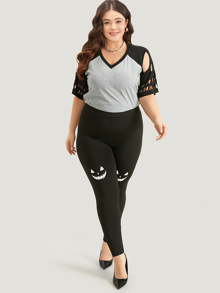 Plus Size High Rise Halloween Print Leggings Women Black Casual High stretch Skinny High Rise Festival-Halloween Leggings BloomChic 18-20/2X 