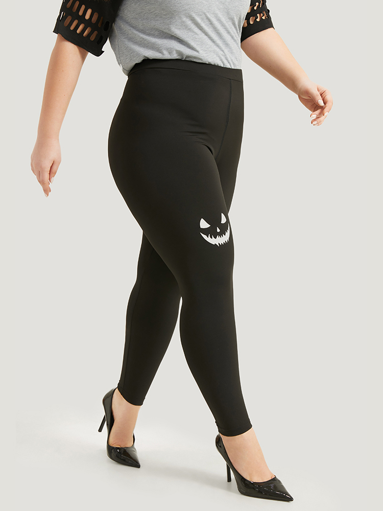 Plus Size High Rise Halloween Print Leggings Women Black Casual High stretch Skinny High Rise Festival-Halloween Leggings BloomChic 18-20/2X 