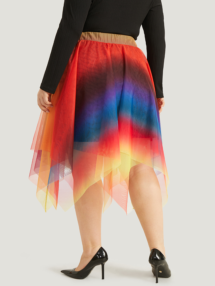 Plus Size Halloween Ombre Tiered Elastic Waist Hanky Hem Skirt Women Multicolor Glamour Contrast No stretch Festival-Halloween Skirts BloomChic 22-24/3X 