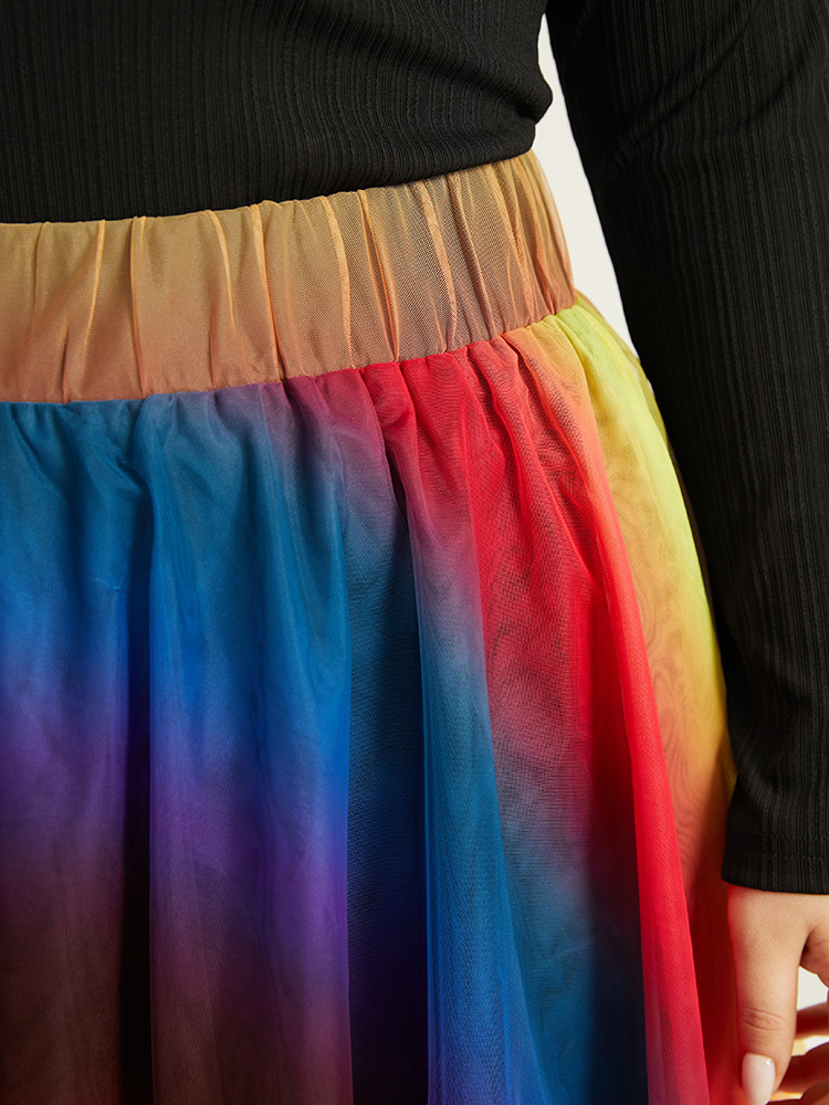 Plus Size Halloween Ombre Tiered Elastic Waist Hanky Hem Skirt Women Multicolor Glamour Contrast No stretch Festival-Halloween Skirts BloomChic 22-24/3X 