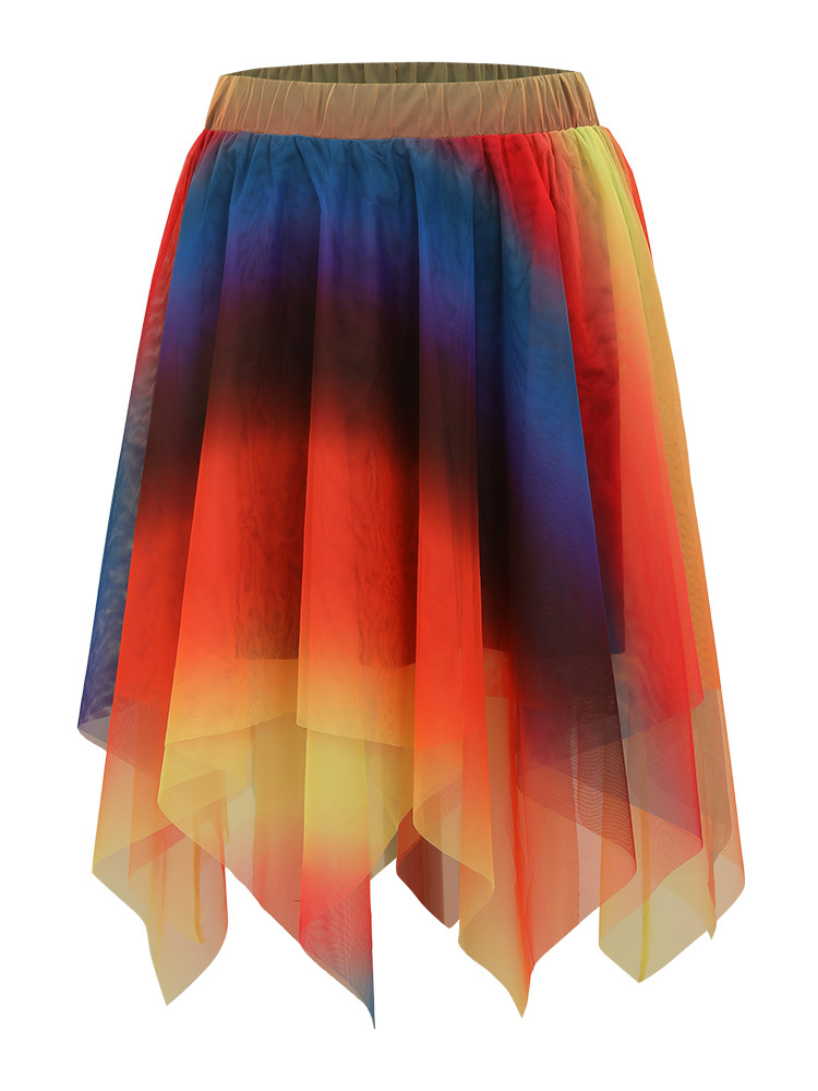 Plus Size Halloween Ombre Tiered Elastic Waist Hanky Hem Skirt Women Multicolor Glamour Contrast No stretch Festival-Halloween Skirts BloomChic 22-24/3X 
