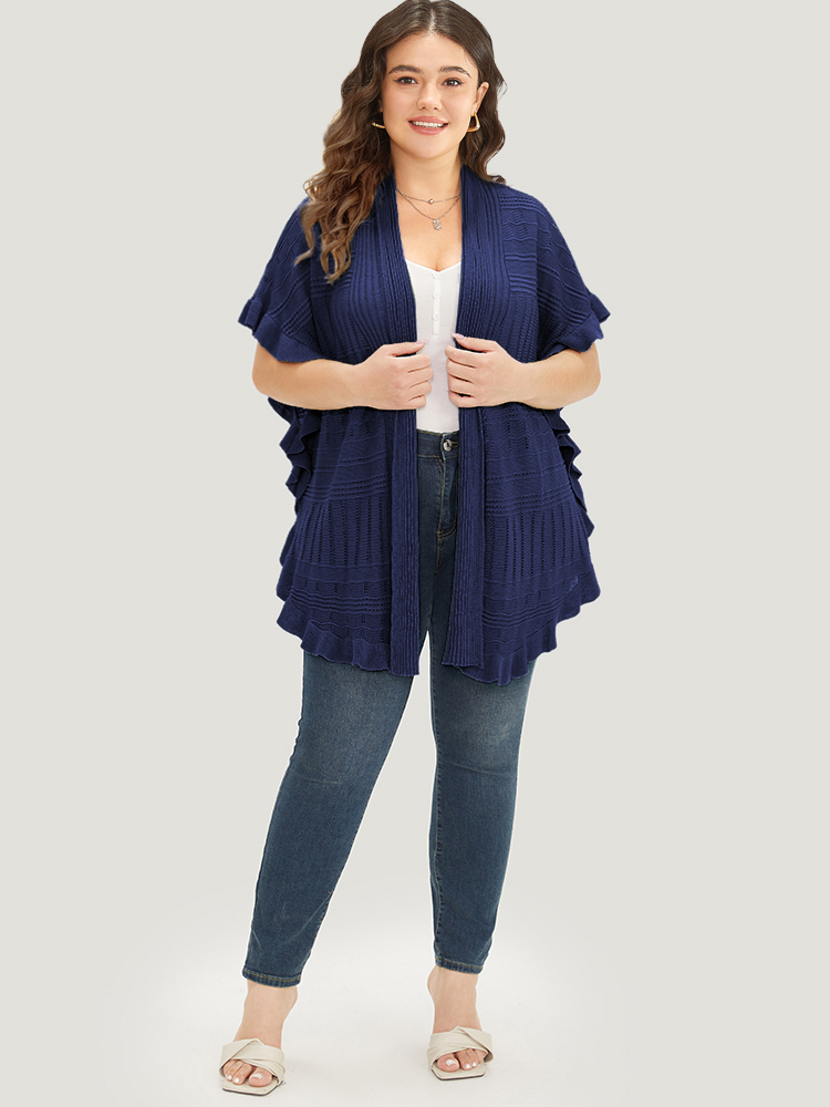 

Plus Size Anti-Pilling Plain Ruffles Split Hem Dolman Sleeve Cardigan Indigo Women Casual Loose Short sleeve Everyday Cardigans BloomChic