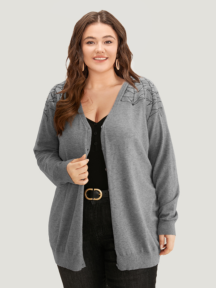 

Plus Size Supersoft Essentials Halloween Spider Web Button Through Cardigan Gray Women Casual Loose Long Sleeve Dailywear Cardigans BloomChic
