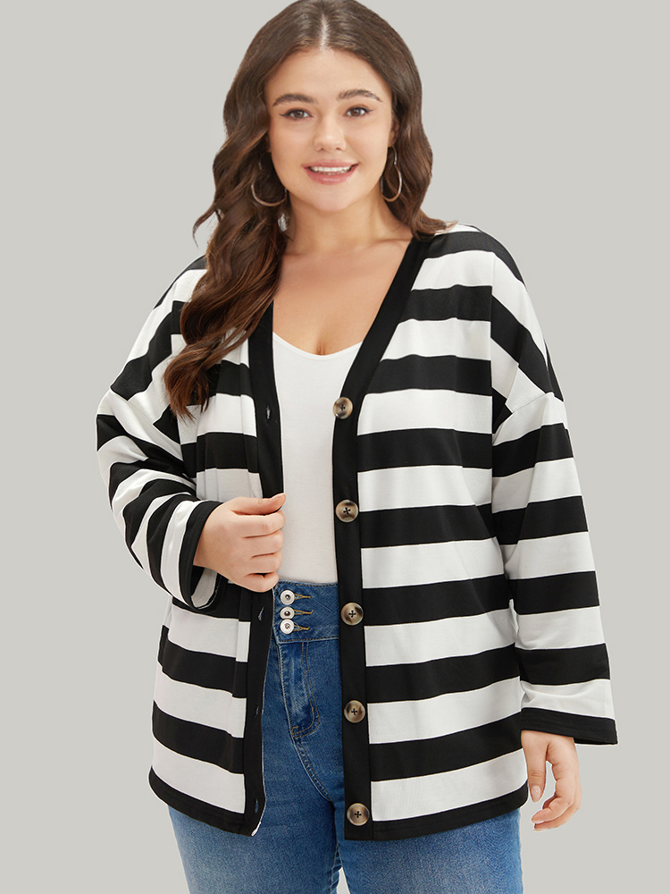 Plus Size Women Dailywear Striped Contrast Casual Coats BloomChic 