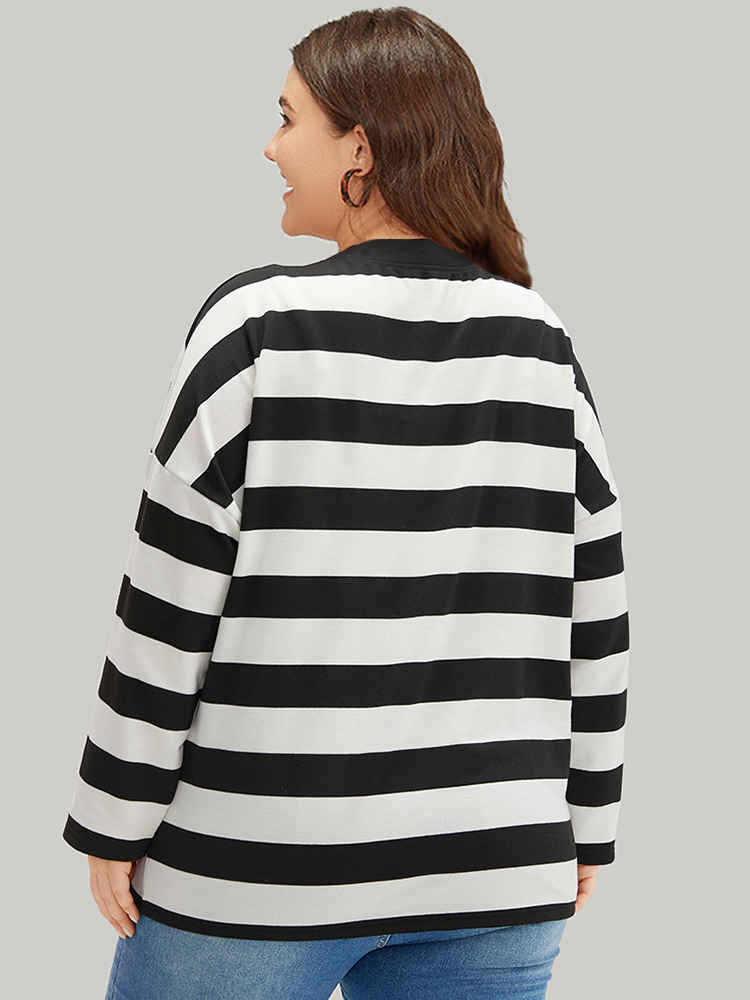 Plus Size Women Dailywear Striped Contrast Casual Coats BloomChic 