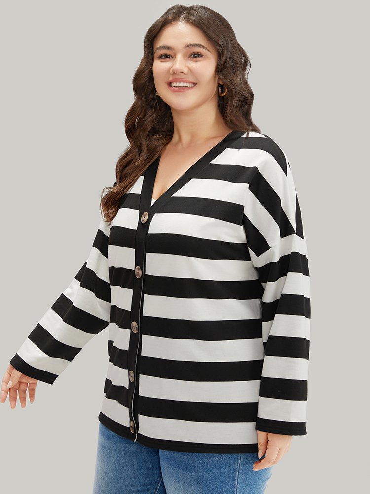 Plus Size Women Dailywear Striped Contrast Casual Coats BloomChic 