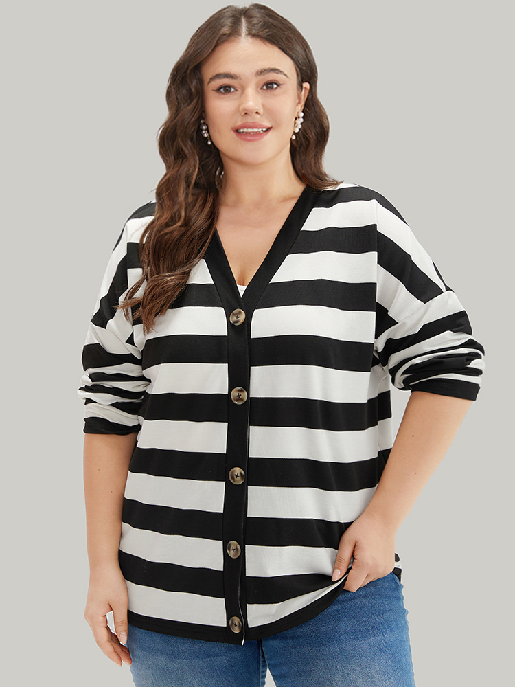 Plus Size Women Dailywear Striped Contrast Casual Coats BloomChic 
