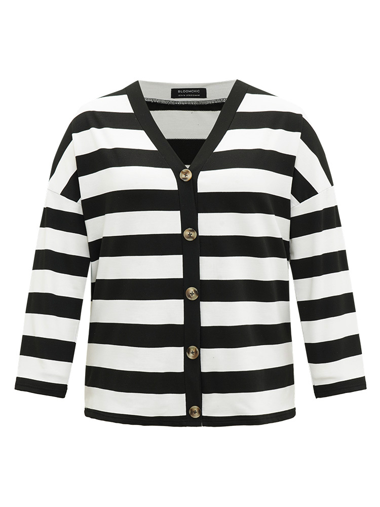 Plus Size Women Dailywear Striped Contrast Casual Coats BloomChic 