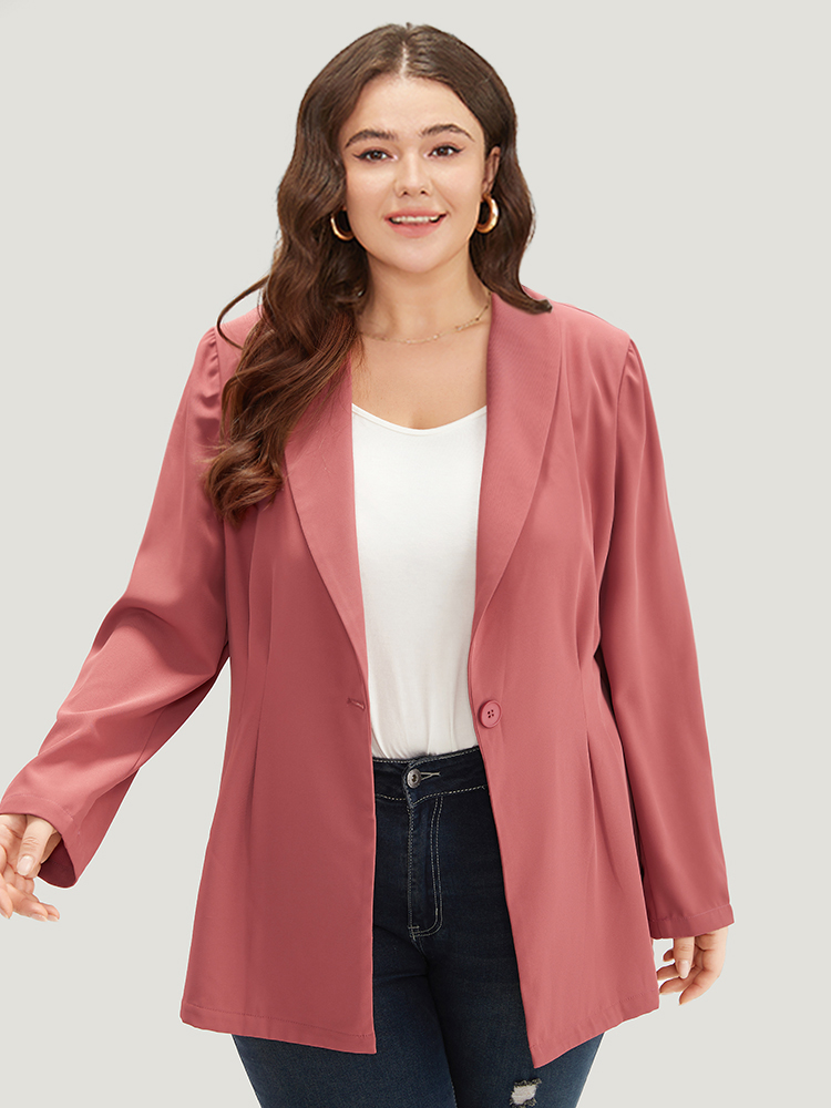 

Plus Size Plain Twill Lapel Collar Plicated Detail Blazer Pink Women Dailywear Plain Plain Sleeve Long Sleeve Lapel Collar  Casual Blazers BloomChic