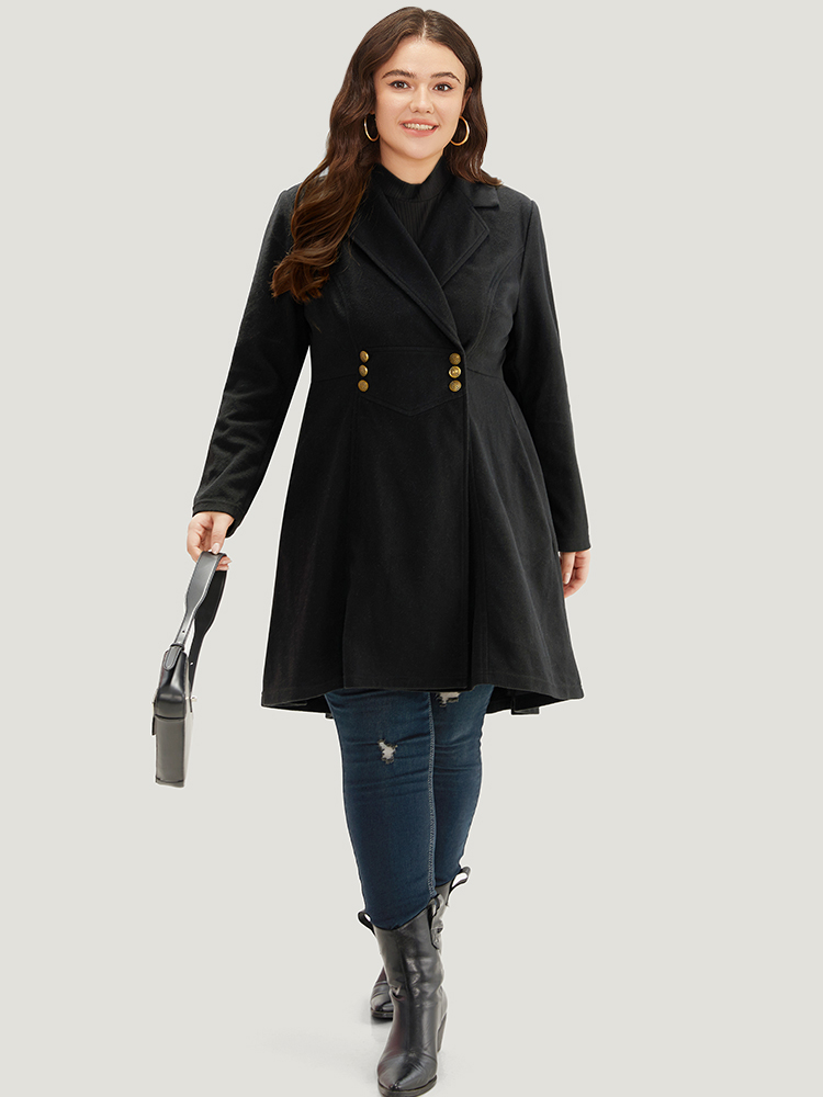 Plus Size Solid Lapel Collar Double Breasted Coat Women Black Office Plain Ladies Work Winter Coats BloomChic 26/4X 