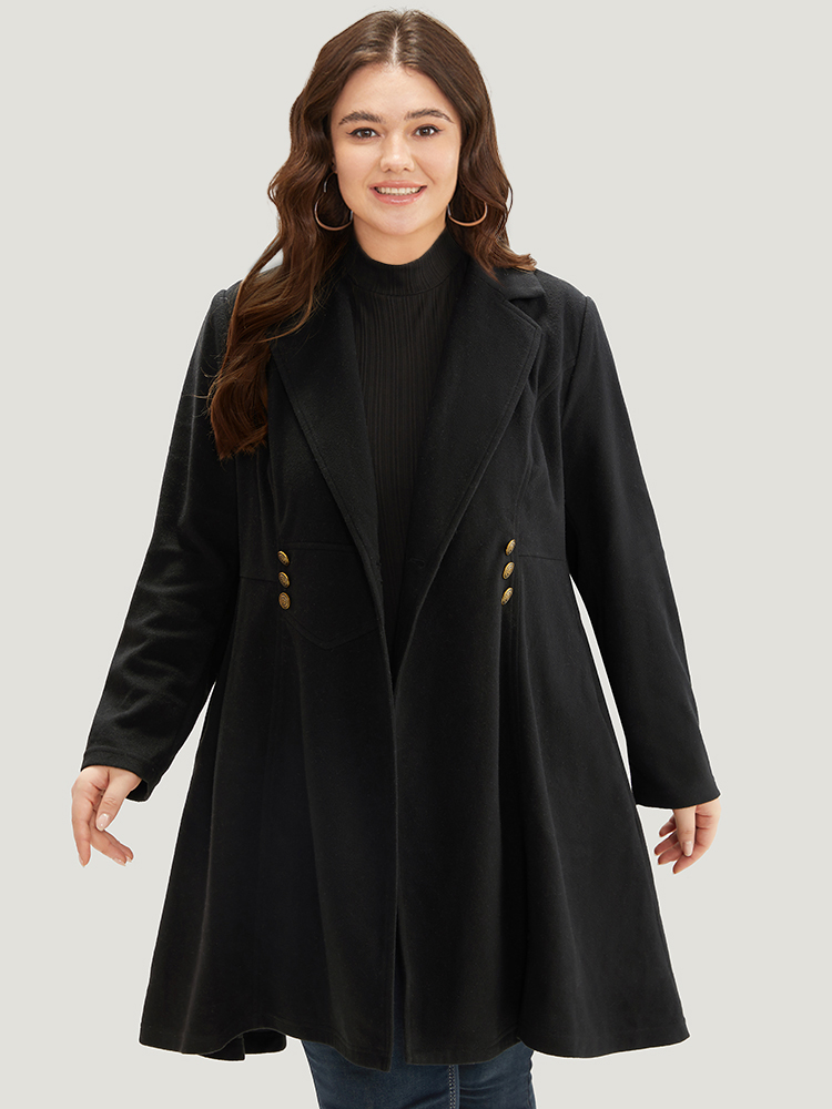 Plus Size Solid Lapel Collar Double Breasted Coat Women Black Office Plain Ladies Work Winter Coats BloomChic 26/4X 