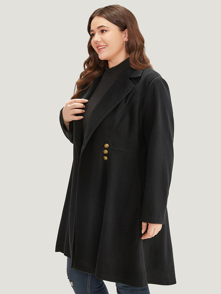 

Plus Size Solid Lapel Collar Double Breasted Coat Women Black Office Plain Ladies Work Winter Coats BloomChic