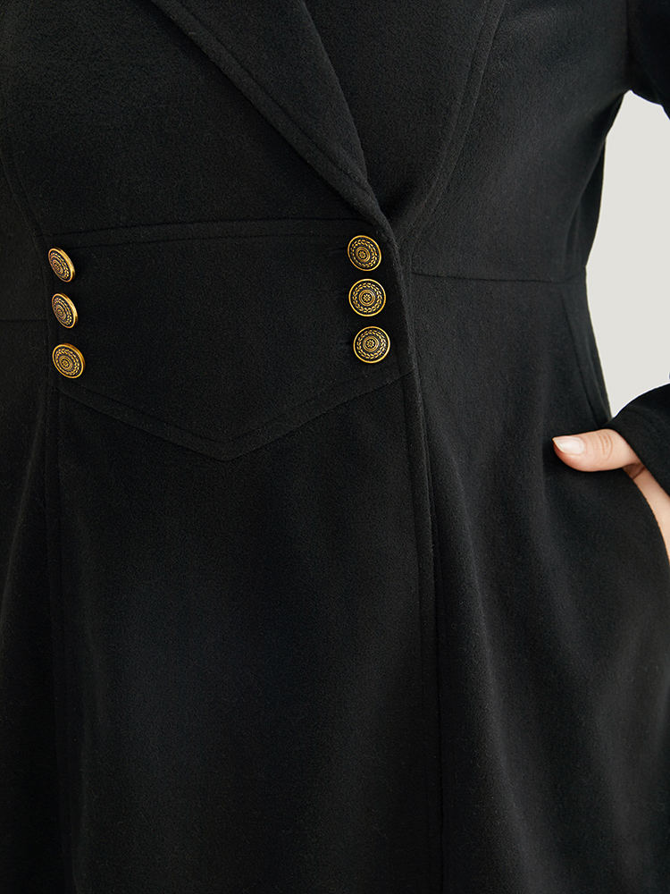 Plus Size Solid Lapel Collar Double Breasted Coat Women Black Office Plain Ladies Work Winter Coats BloomChic 26/4X 