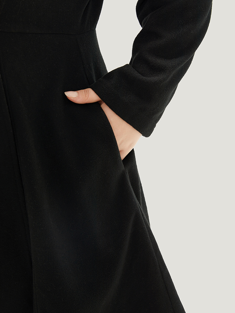 Plus Size Solid Lapel Collar Double Breasted Coat Women Black Office Plain Ladies Work Winter Coats BloomChic 26/4X 