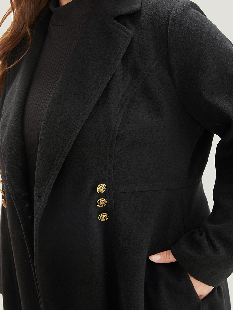 Plus Size Solid Lapel Collar Double Breasted Coat Women Black Office Plain Ladies Work Winter Coats BloomChic 26/4X 