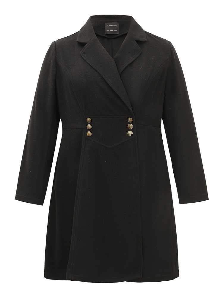 Plus Size Solid Lapel Collar Double Breasted Coat Women Black Office Plain Ladies Work Winter Coats BloomChic 26/4X 