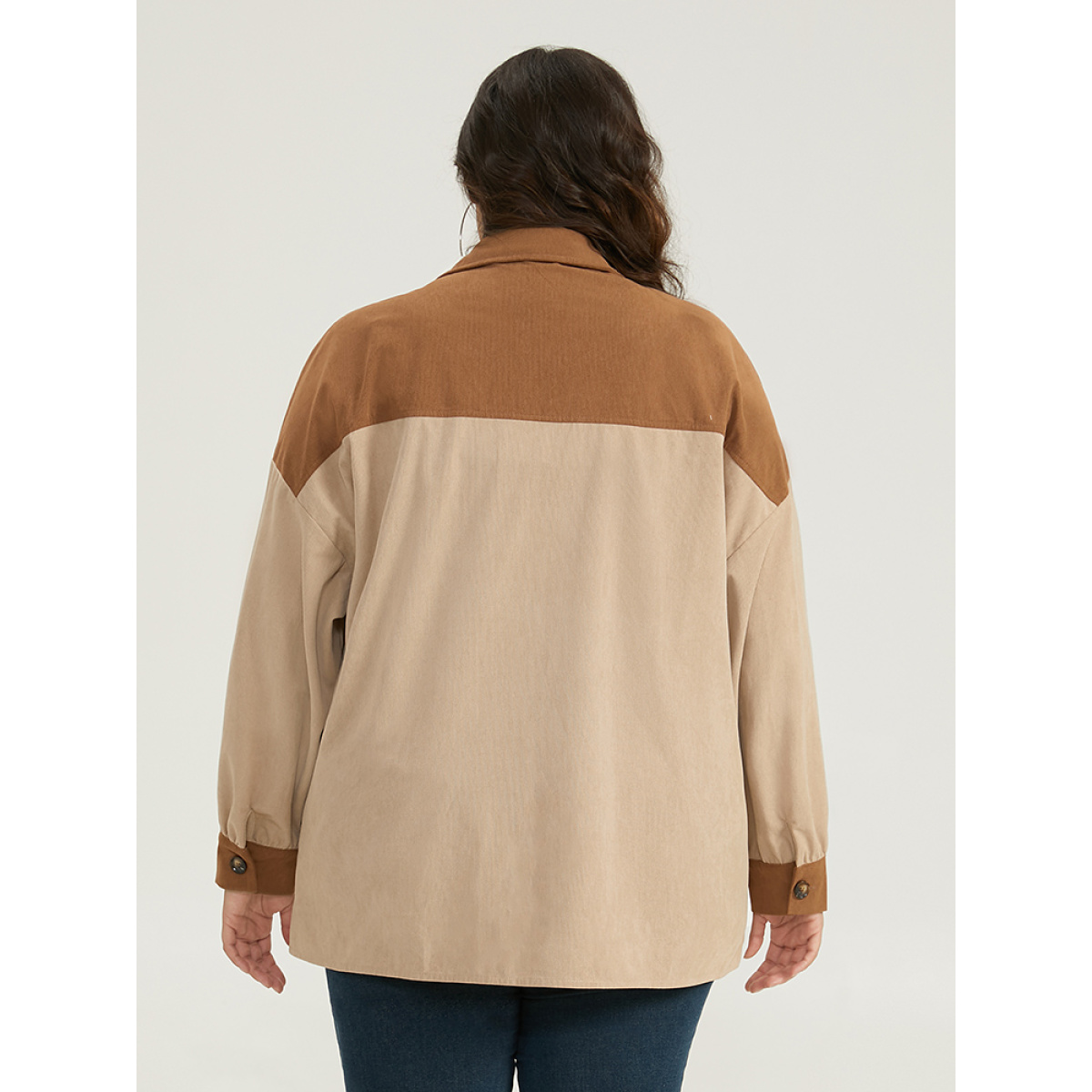 

Plus Size Two Tone Button Through Patchwork Coat Women Tan Casual Contrast Ladies Dailywear Winter Coats BloomChic