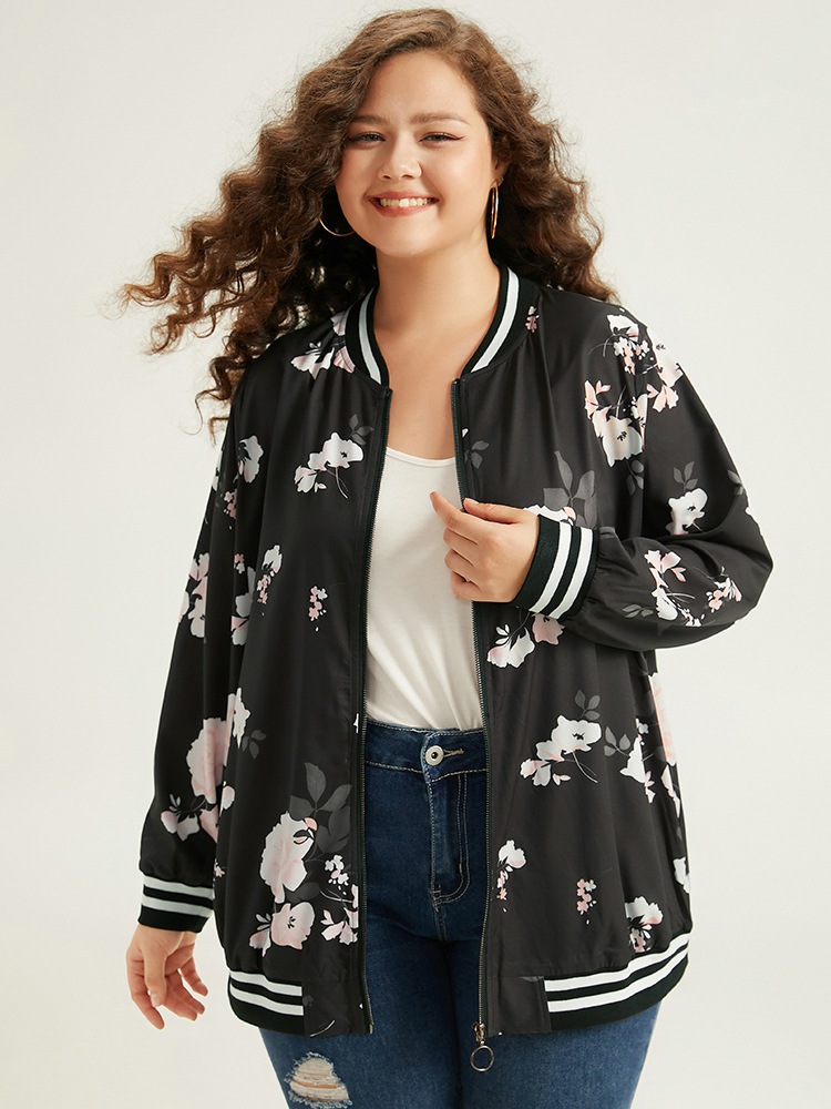 Plus Size Women Dailywear Floral Printed Casual Jackets BloomChic 