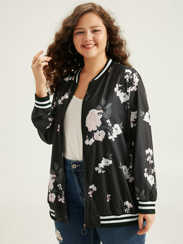Plus Size Women Dailywear Floral Printed Casual Jackets BloomChic 