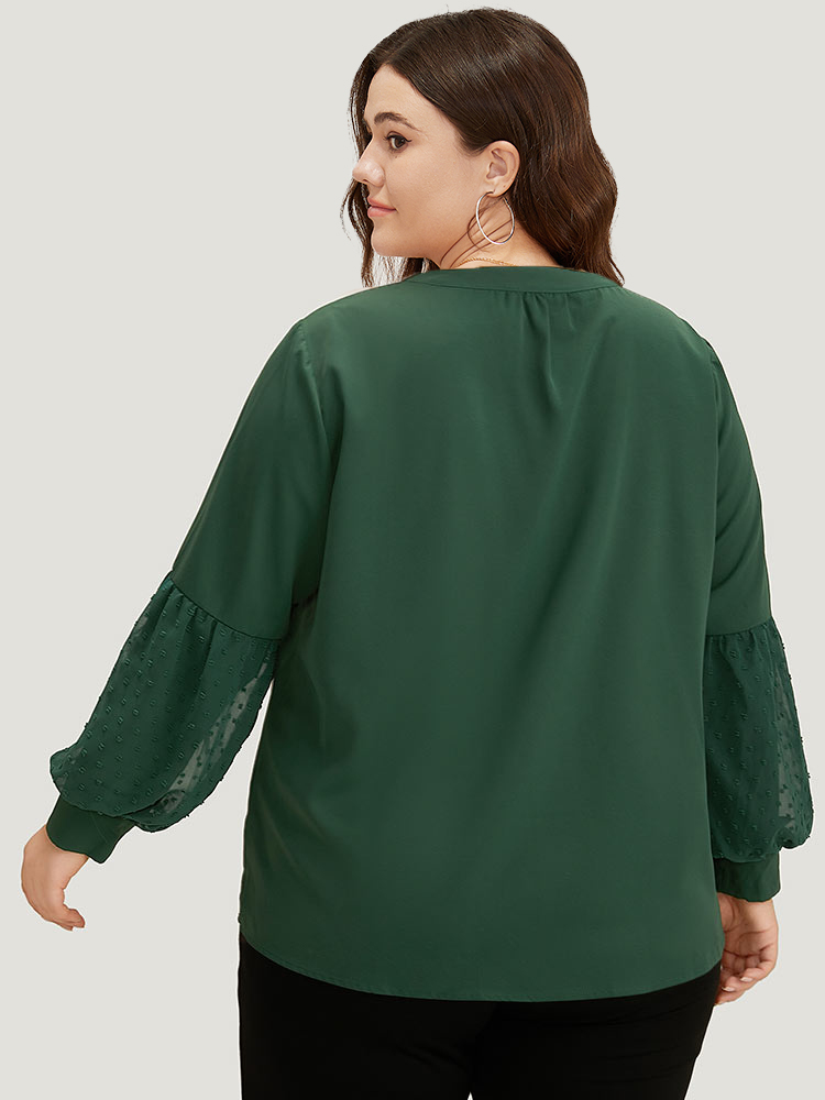 Plus Size Women Work Plain Texture Lantern Sleeve Long Sleeve Tie Neck Office Blouses BloomChic 