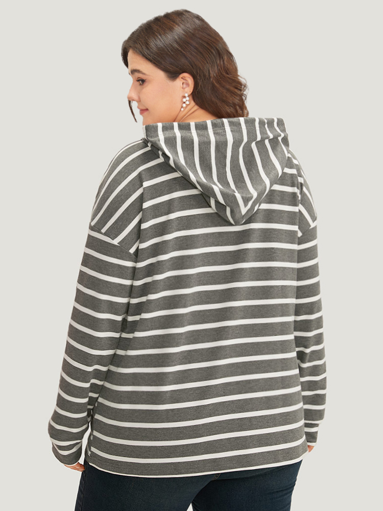 Plus Size Women Dailywear Striped Button Regular Regular Sleeve Long Sleeve Hooded Casual Sweatshirts BloomChic 