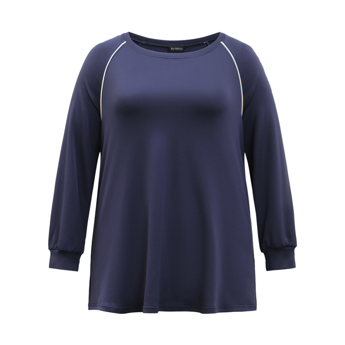 

Plus Size Supersoft Essentials Contrast Trim Raglan Sleeve Sweatshirt Women DarkBlue Casual Elastic cuffs Round Neck Dailywear Sweatshirts BloomChic