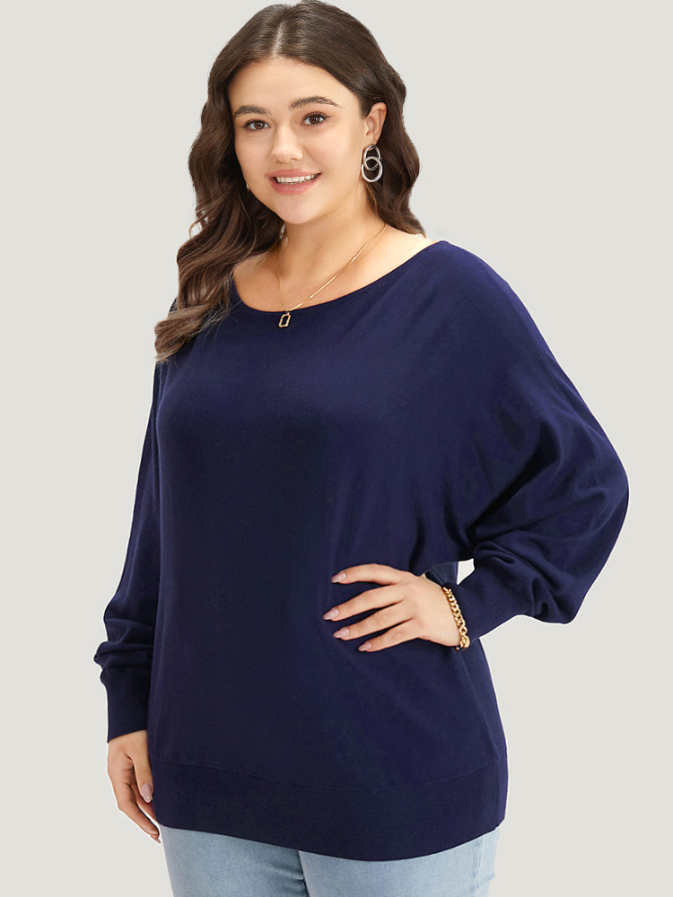 

Plus Size Supersoft Essentials Batwing Sleeve Boat Neck Pullover Indigo Women Casual Loose Long Sleeve Round Neck Dailywear Pullovers BloomChic